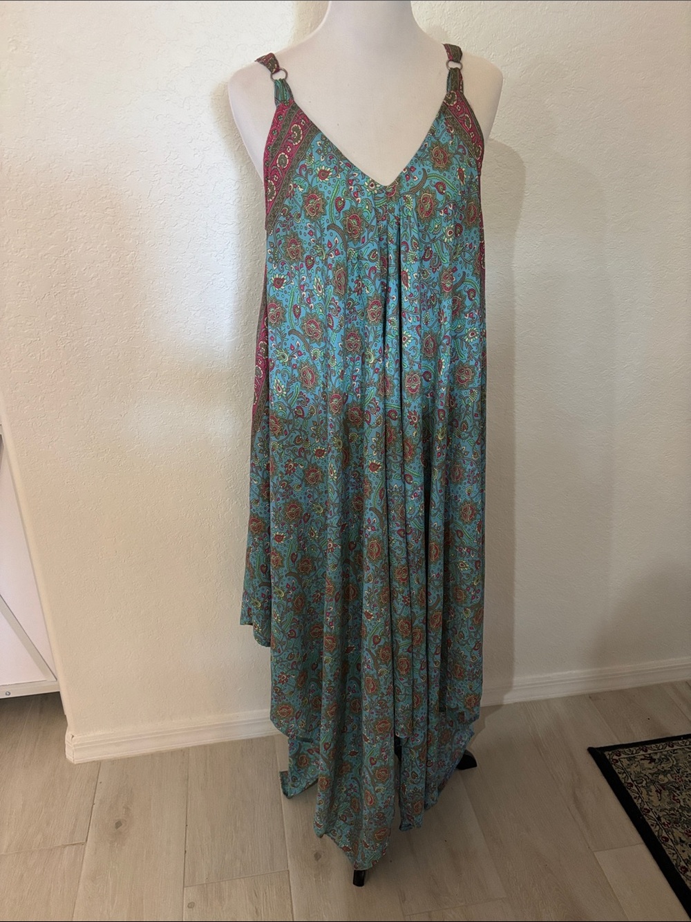 Turquoise Paisley V-Neck Maxi Dress